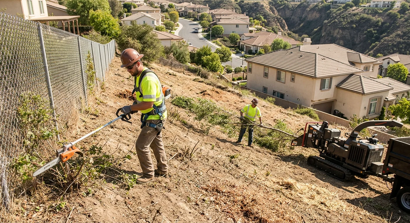 Cleared property slope after professional brush removal near canyon homes
