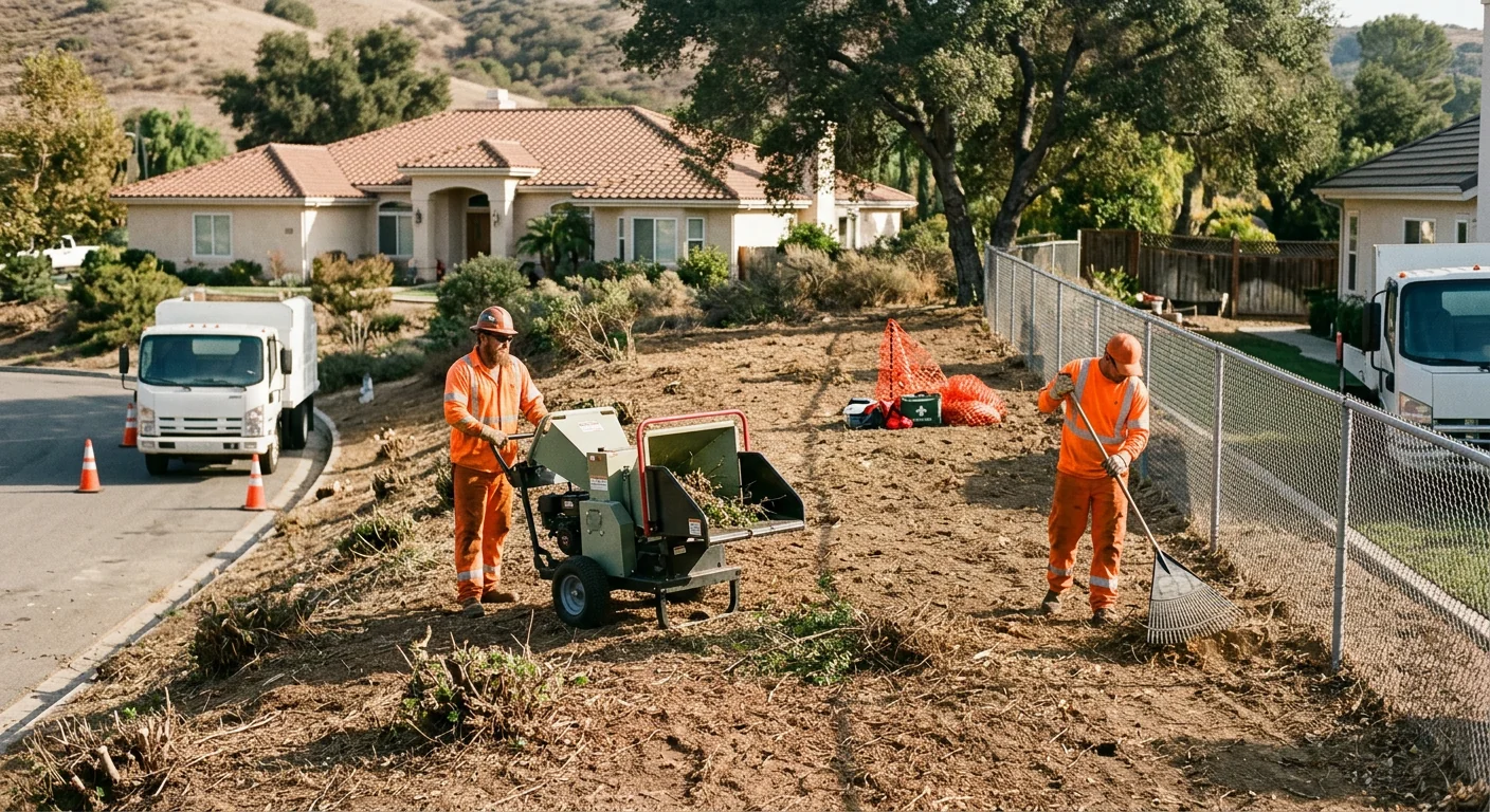 Cleared residential lot after brush removal along a Calabasas property line