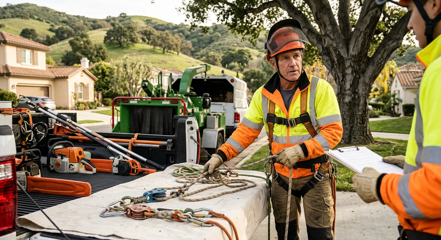 Calabasas Tree Care Pros technician reviewing Tree Service equipment in Calabasas, CA