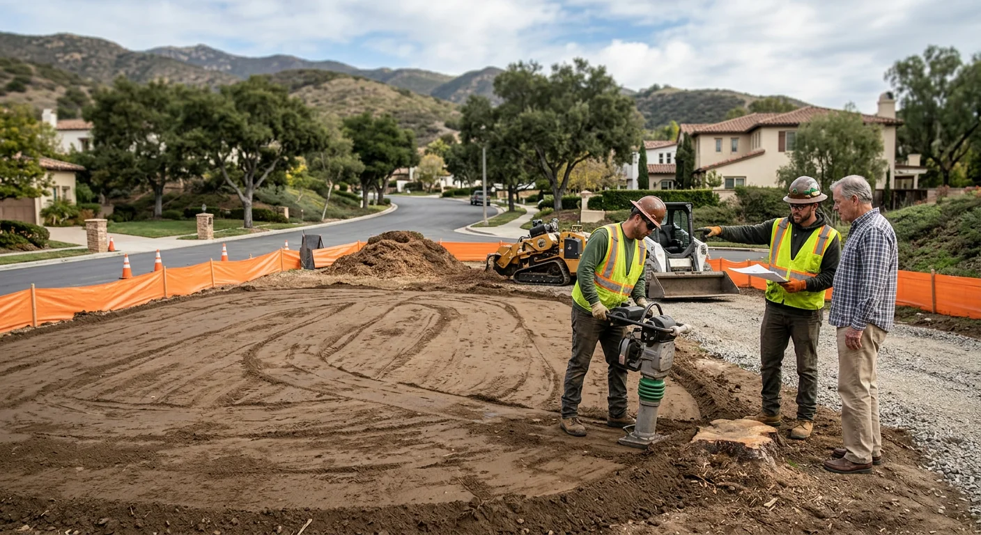 Finished graded building pad after stump grinding and debris haul-off in Calabasas