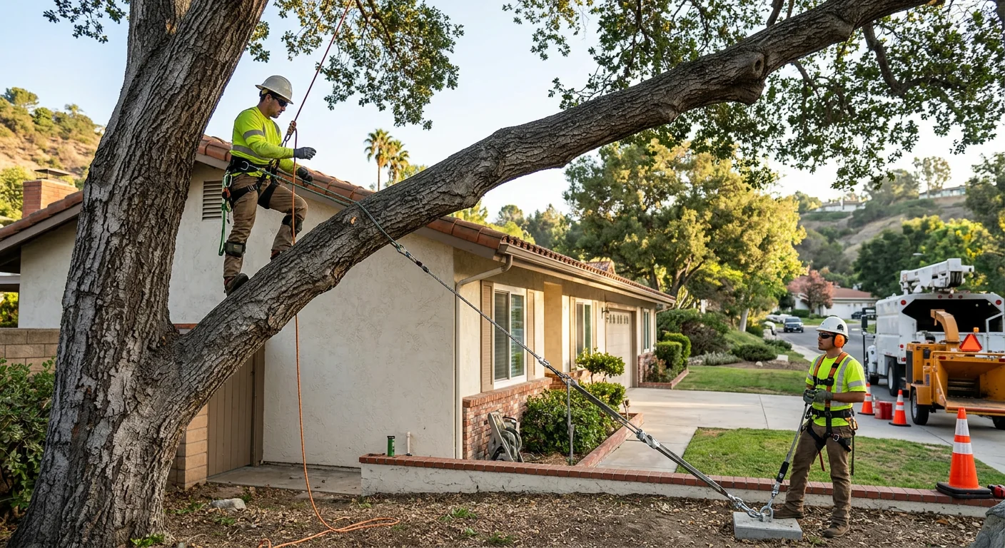 Heavy horizontal limb leaning over a Calabasas home in need of support