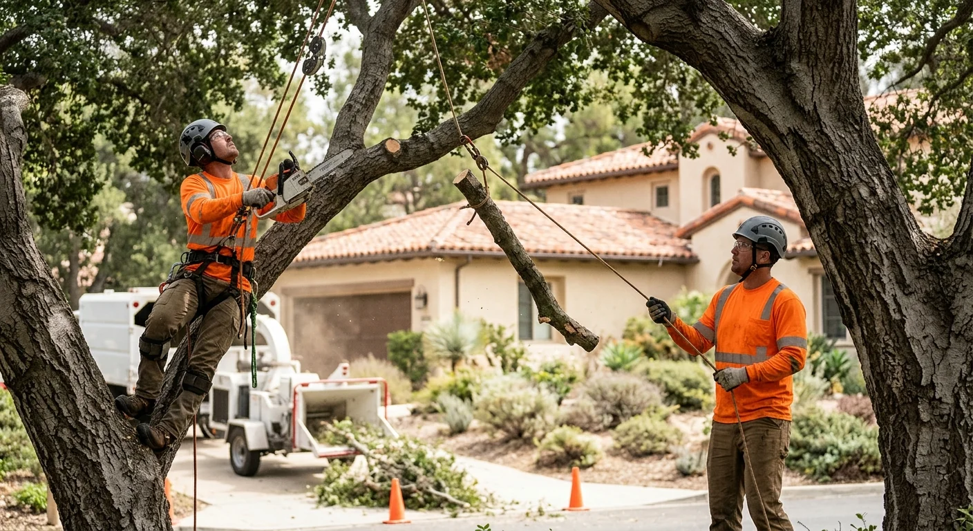 Newly planted young tree staked in a Calabasas front yard with fresh mulch