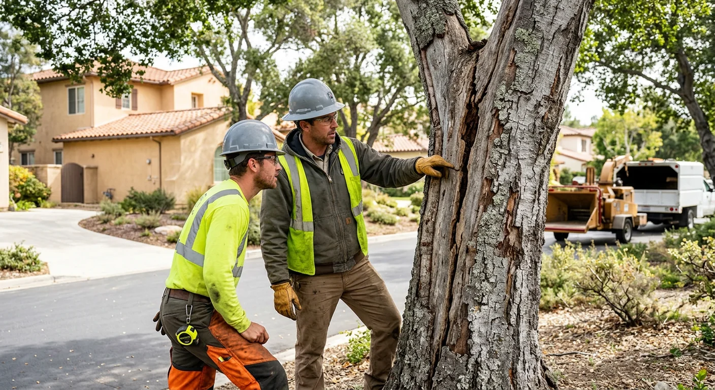 Cracked trunk and deadwood signaling a hazardous tree needing removal