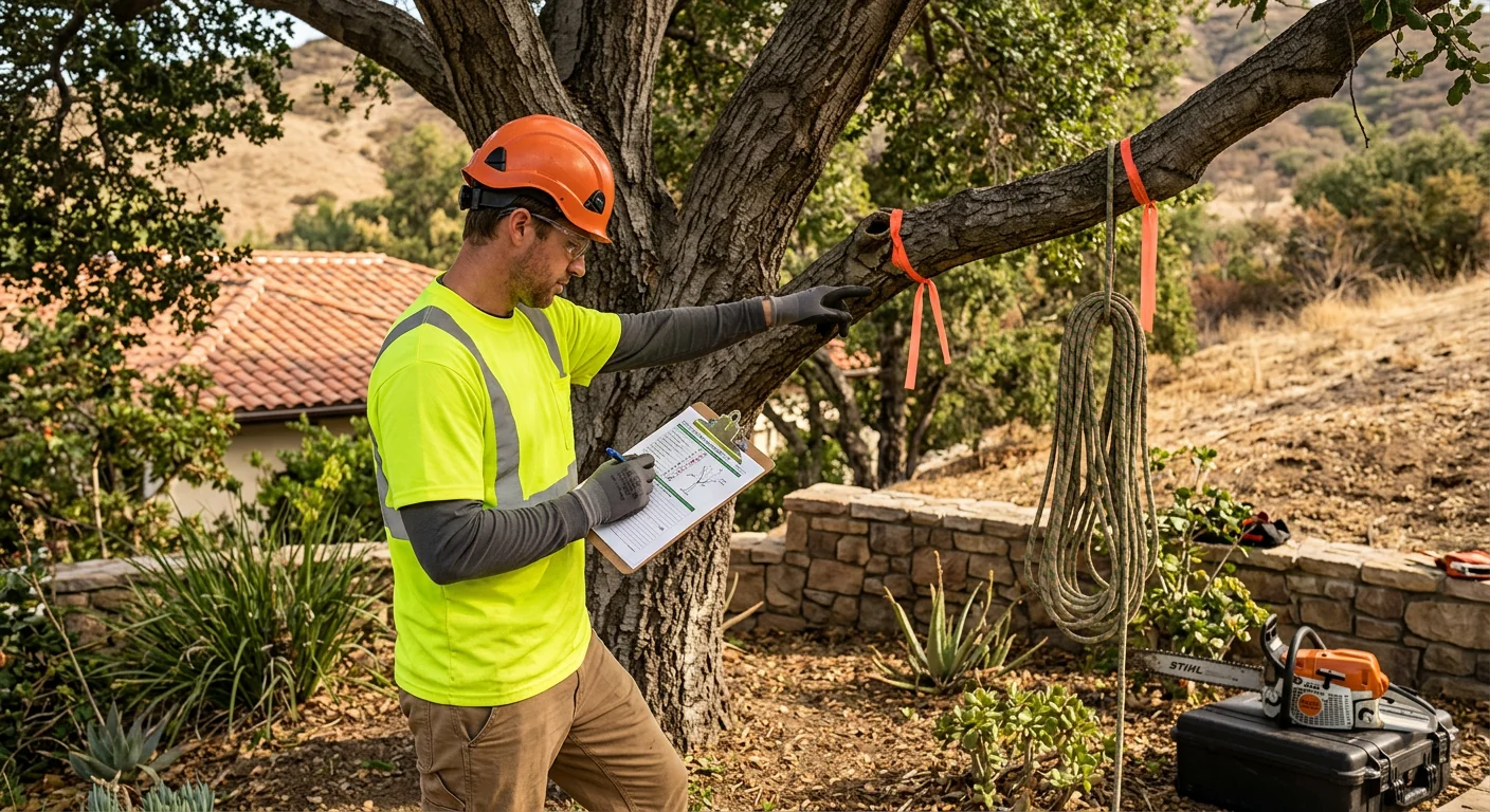 Finished risk report notes and marked branches on a Calabasas property lot