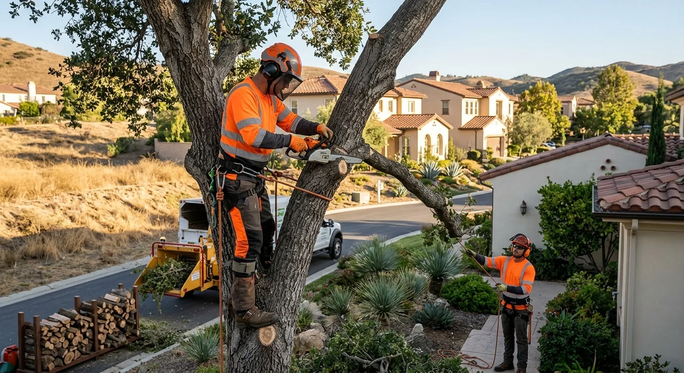 Crew member answering a call to schedule tree service